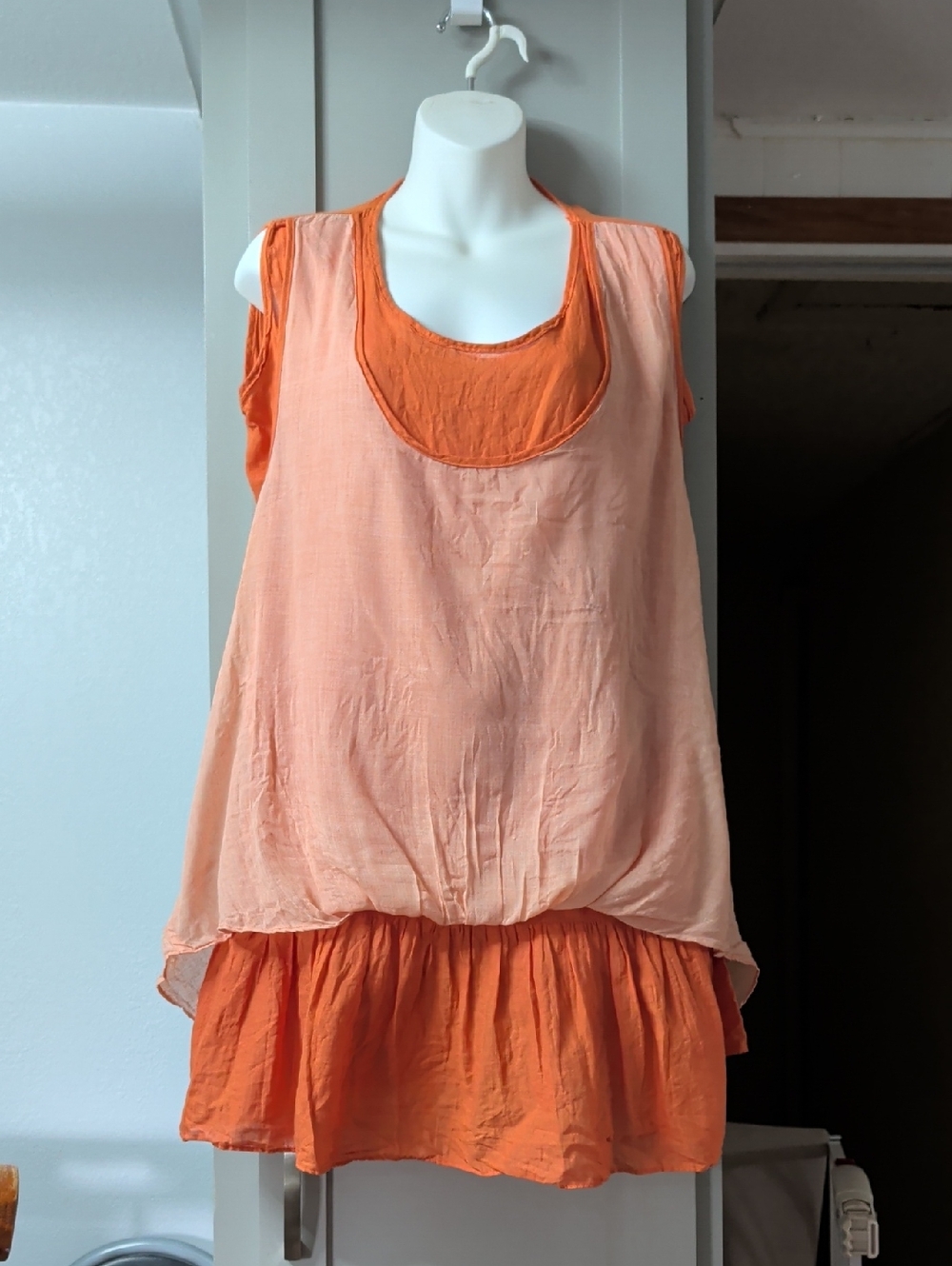 Sleeveless Layered Peach and Orange Tunic Top